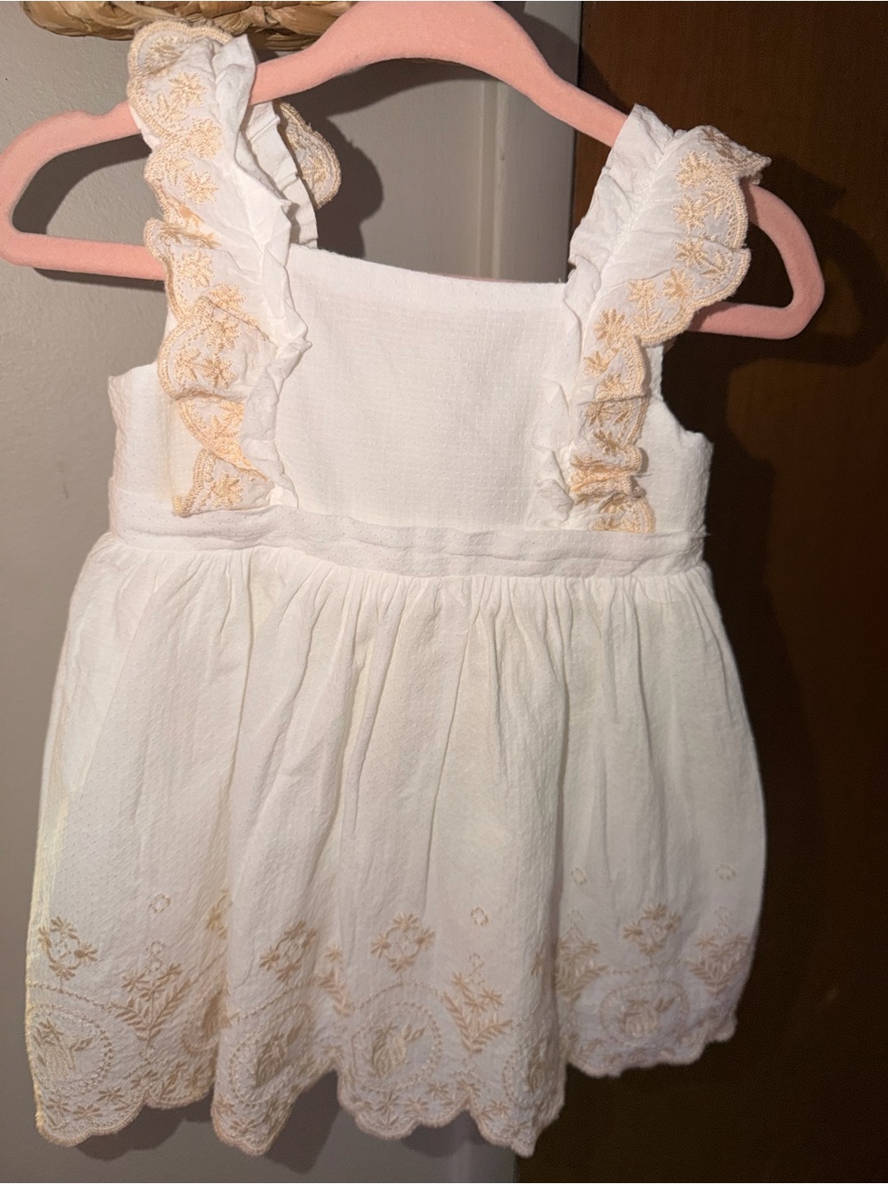 White Embroidered Ruffle Strap Kids Dress